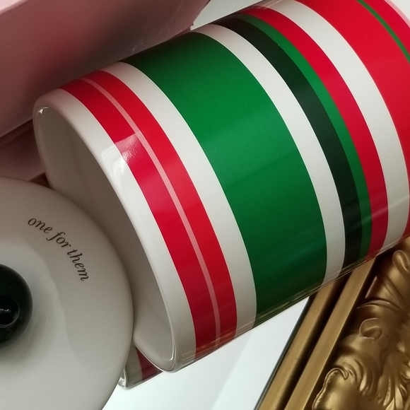 ❗Kate Spade New York Lenox Red/ Green Striped Ceramic Luxe Cookie Jar❗ - Picture 3 of 12